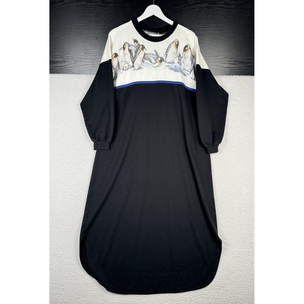 Vintage 80s KITTENS Longsleeve Dress Penguins - Women's Size (XL Roomy)
